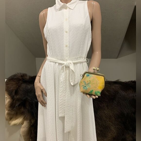 Free Small Clutch With Handmade Genuine Leather Floral Embossed Wooden Frame Bag - Picture 13 of 15